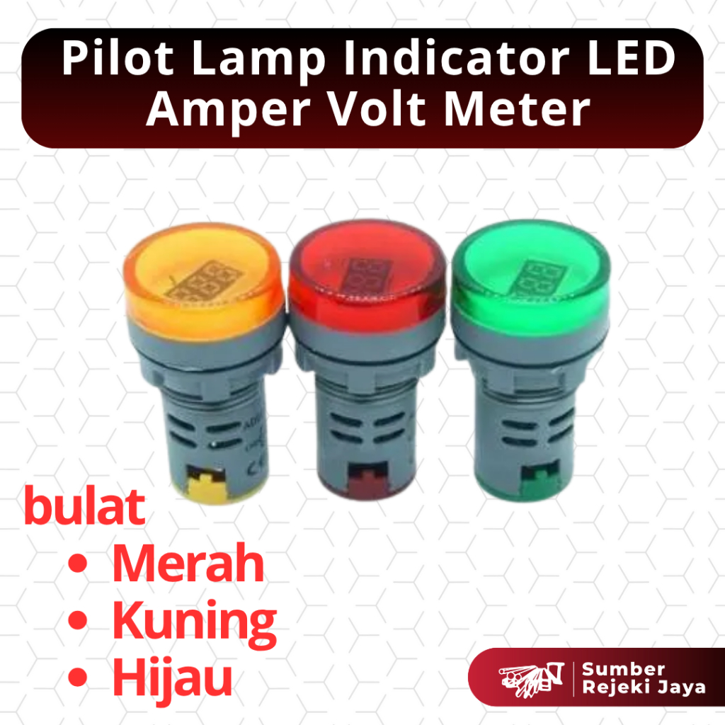 Pilot Lamp Indicator LED Ampere Volt Meter 22mm BULAT - Merah / Kuning / Hijau