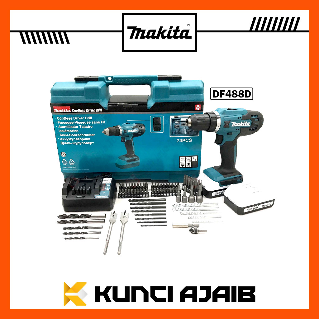 Jual MAKITA DF488D Mesin Bor Cordless Baterai Besi Kayu Driver Drill DF ...