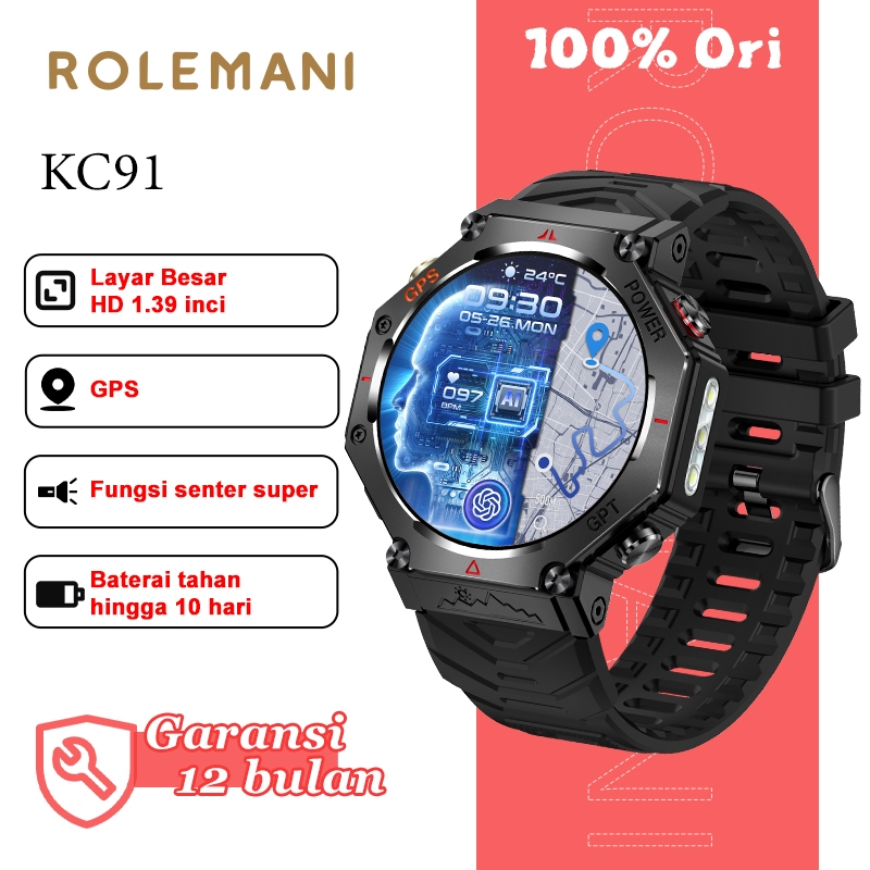 Jual ROLEMANI KC91 SmartWatch GPS 1.39'' Display AOD Cover Lock Compass ...