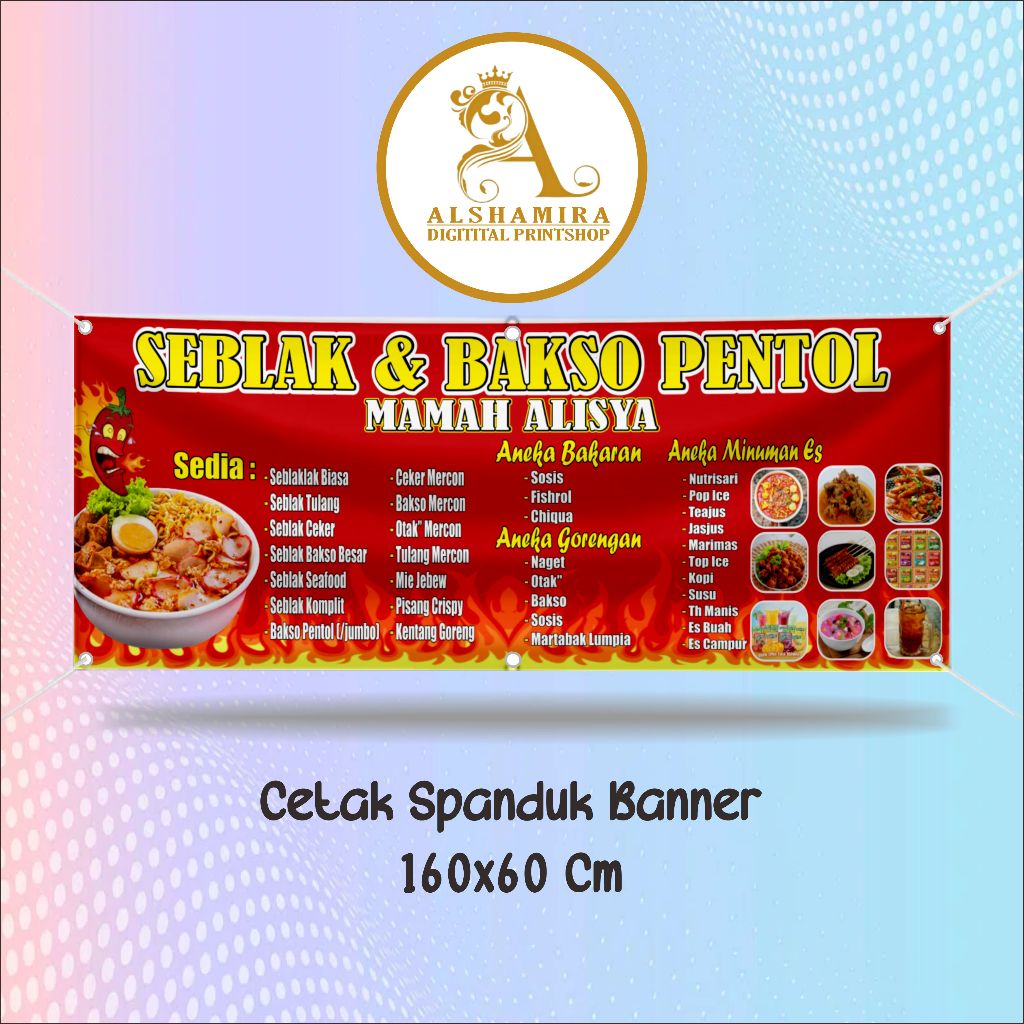 Jual cetak banner 160x60 cm seblak dan bakso custom desain free request ...