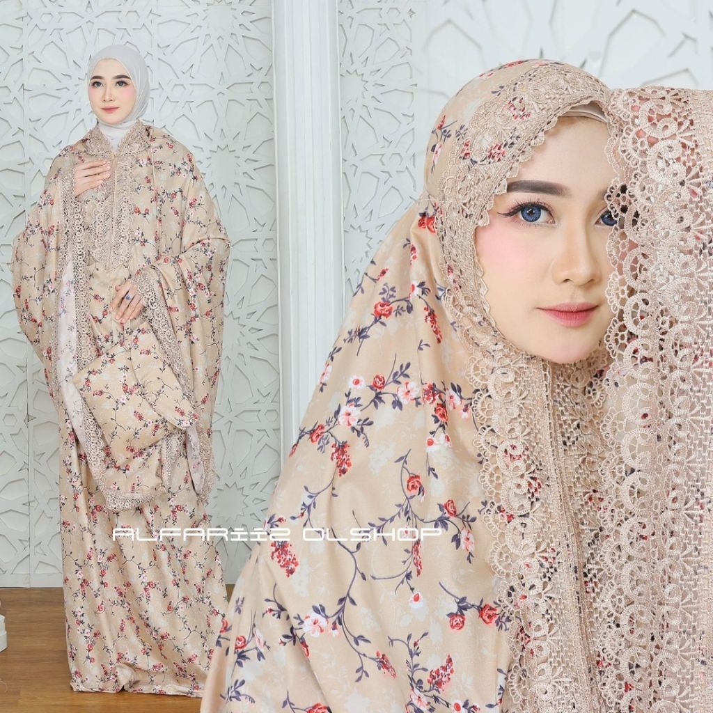 Mukena Dewasa MARCELLA 2In1 Resleting Bahan Katun Motip Poly Micro premium