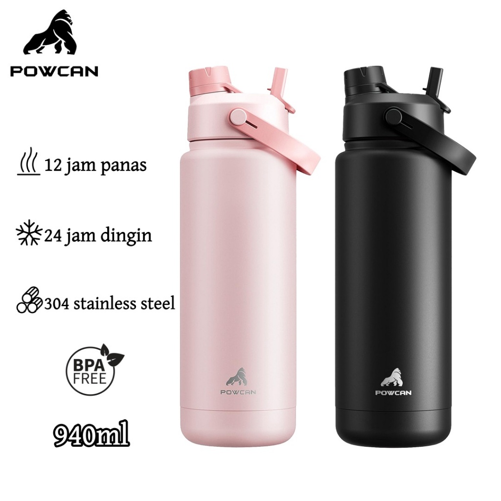 Jual POWCAN Botol Air Isolasi 32oz(940ml) dengan Tutup Sedotan dan ...
