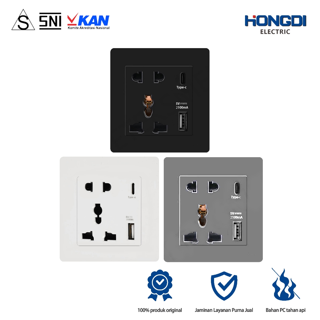 Jual HONGDI Fast Charging Stop Kontak Universal 2 Port USB+Type C ...