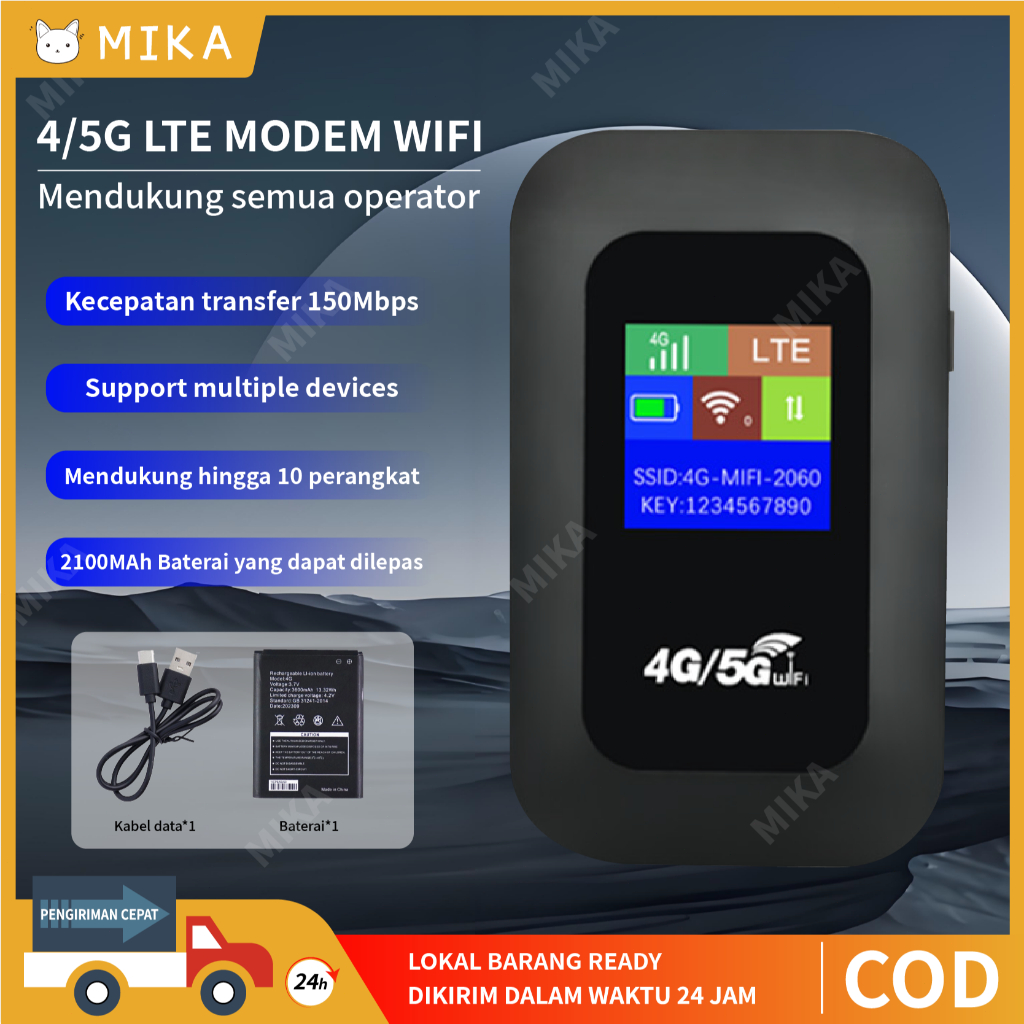 Modem 4G/5G LTE Mifi Wifi Unlock All Operator 4G 150 Mbps  2100mAh