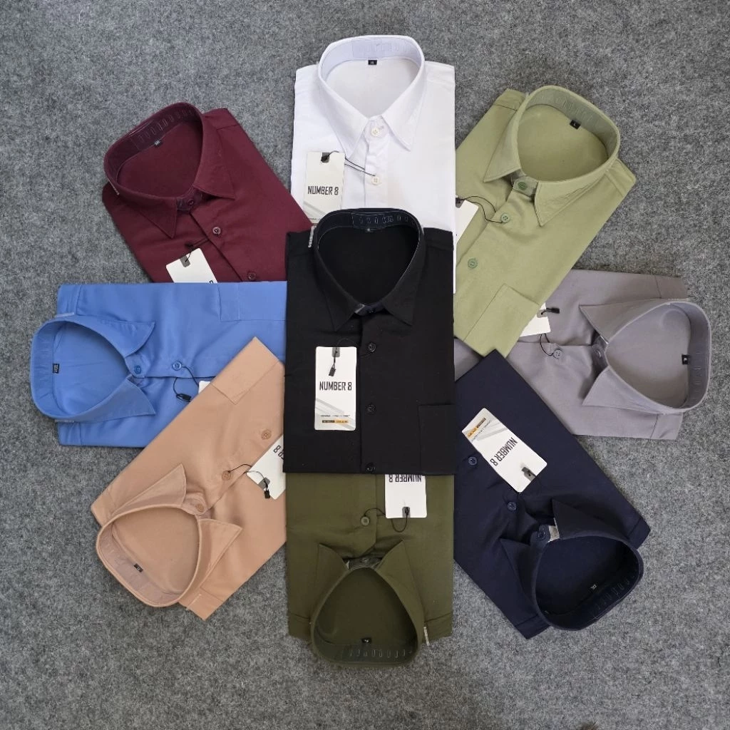 Kemeja pria lengan pendek Toyobo warna polos bahan cotton Fodu dengan model dewasa