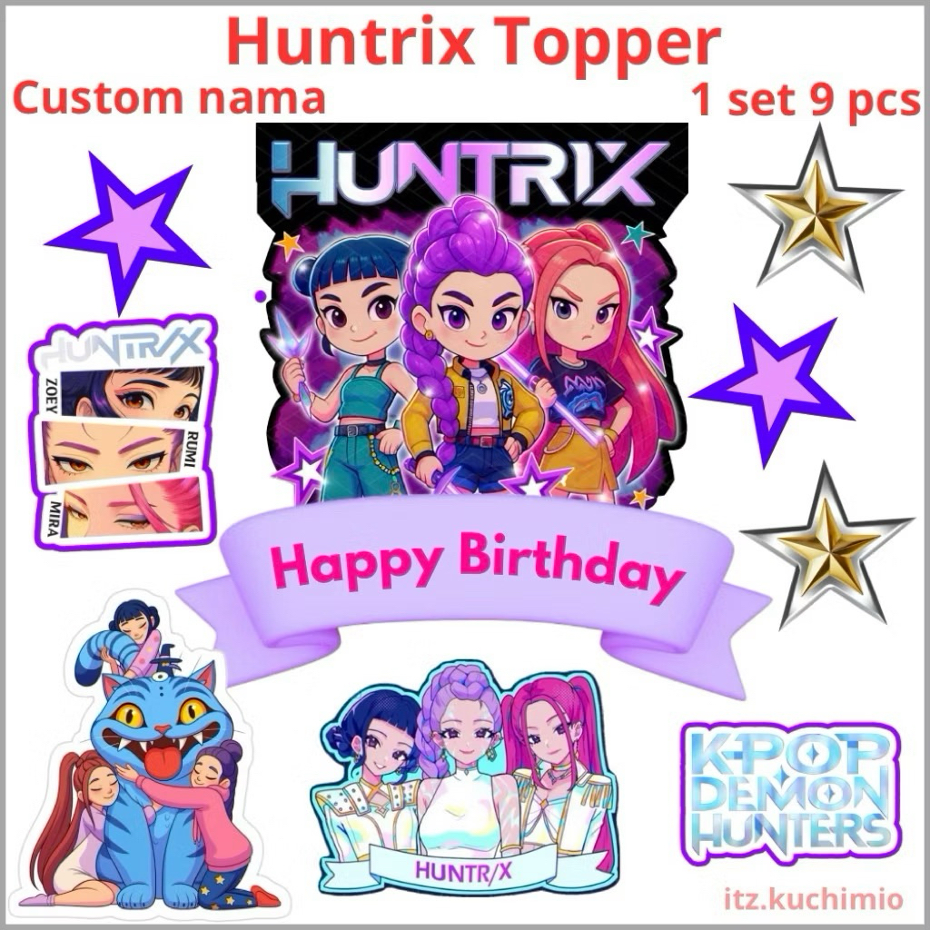 Jual Cake Topper 3D Huntrix Kpop Demon Hunter custom nama toper kue ...