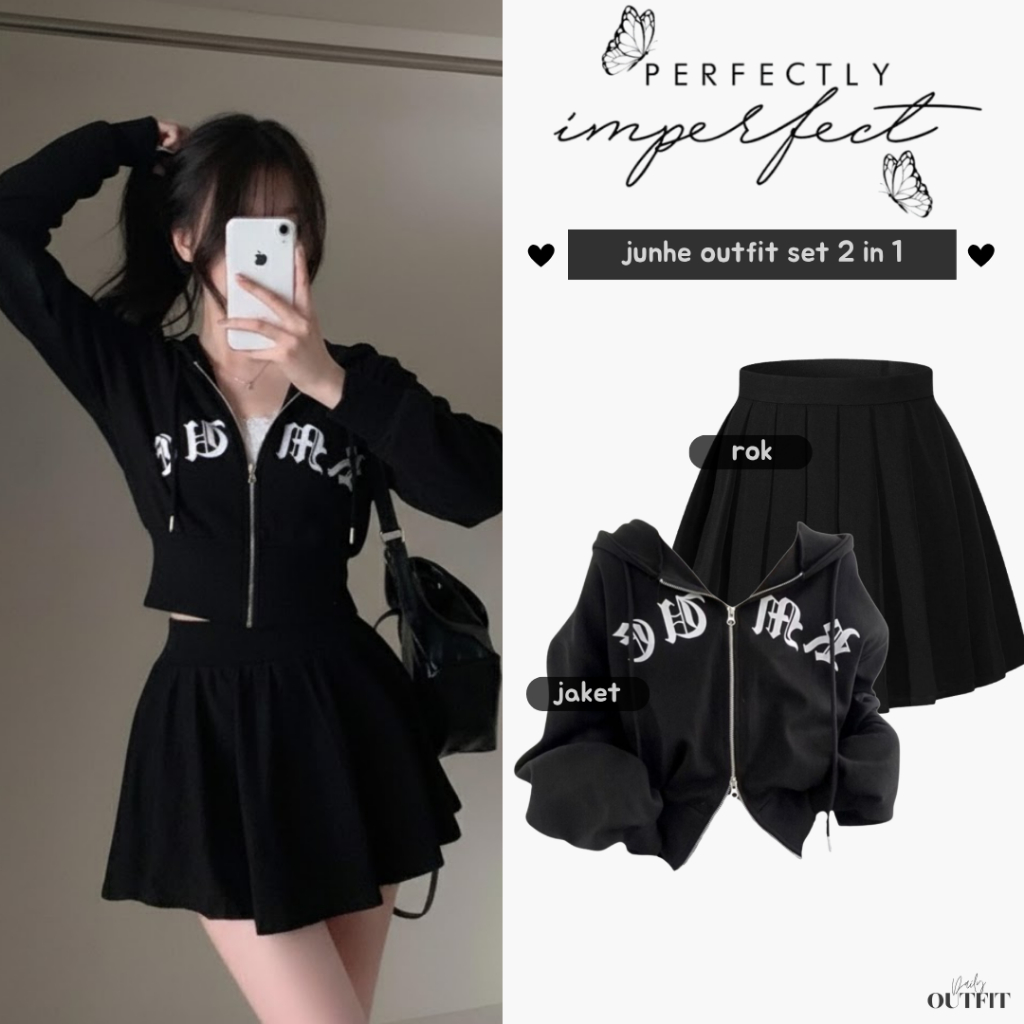 Jual Outfit Korean Style 2in1 ( Jacket + Rok Mini ) One set OOTD Ala ...
