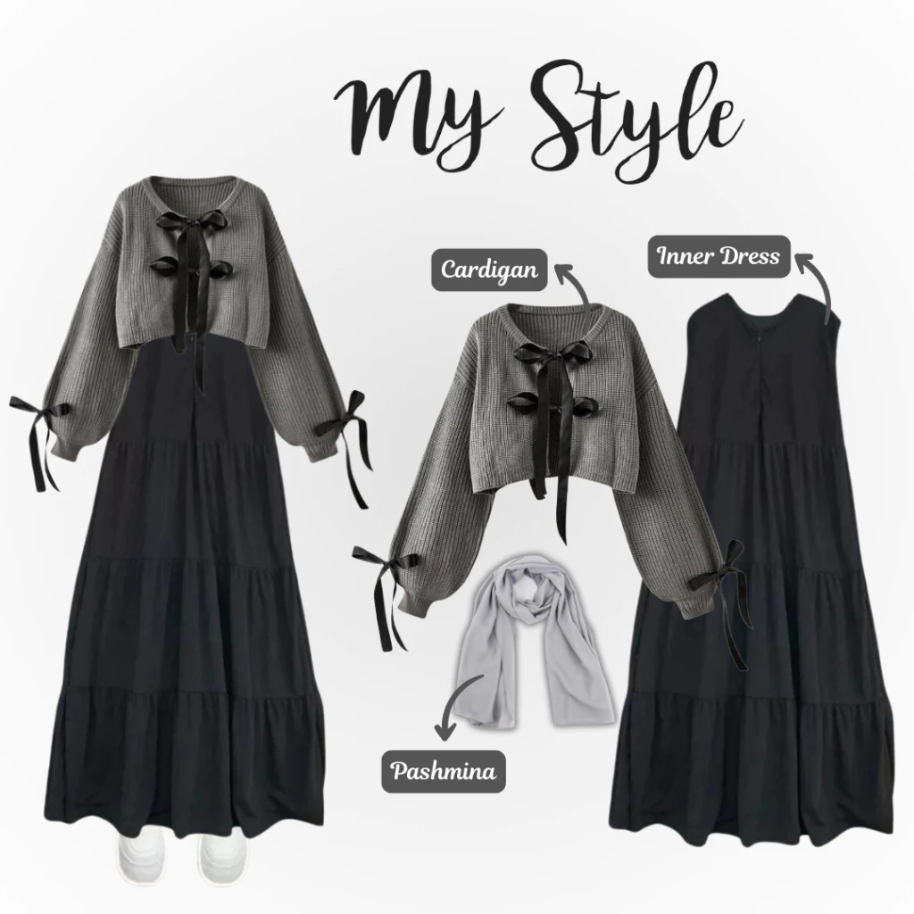 Ama Label 3in1 Hijab Set Dress Cardigan Pashmina