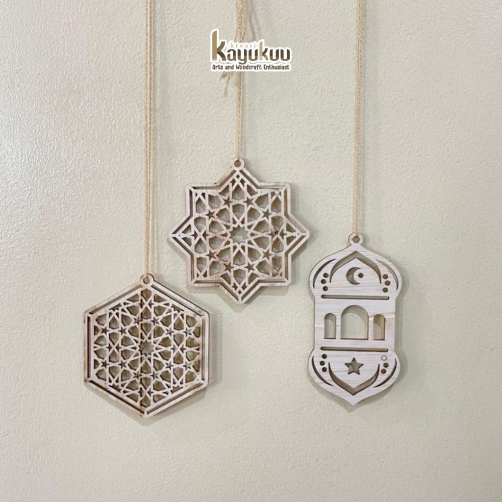 Kreasikayukuu Ornamen Ramadhan Gantung Free Tali | Hiasan Dekorasi Ramadhan Bahan Plywood 3mm