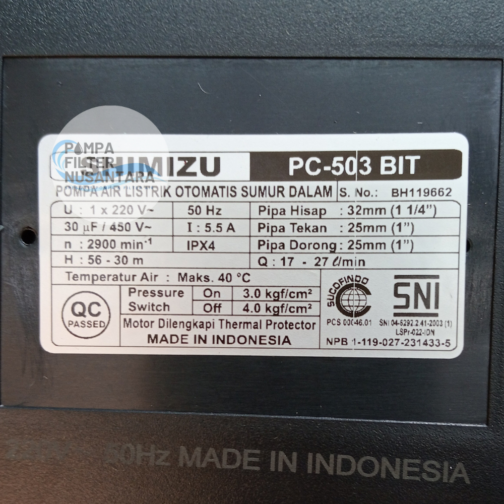 Jual Shimizu PC-503 BIT Pompa Sumur Dalam Otomatis 50 meter + tabung ...