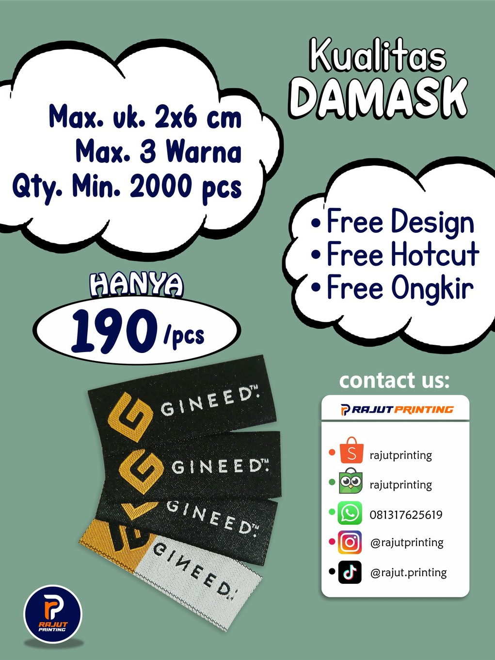 Jual D2 : Label Woven Rajut, High Density Max.2x6cm | Rp.190/pcs ...
