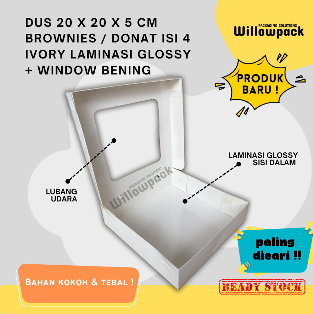 Jual DUS 20x20x5 WINDOW IVORY [ISI 20 PCS] LAMINASI BOX BROWNIES ROTI ...