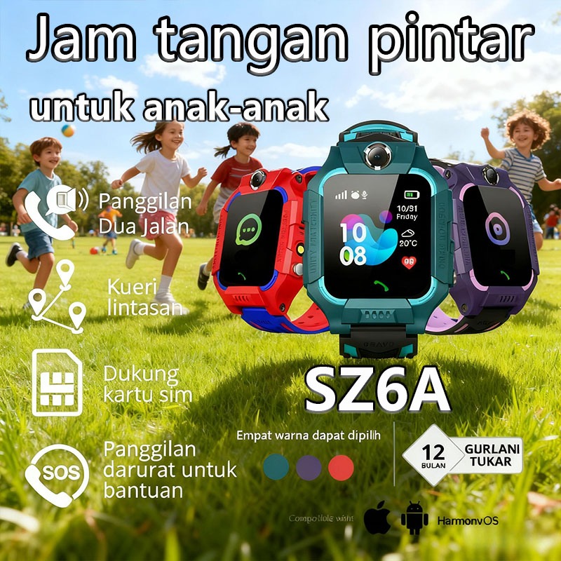 Jam Tangan Pintar Anak SZ6A / Pelacak GPS / Tahan Air IP67 / Panggilan Suara / Kamera Putar 360°/ Panggilan SOS / Jam tangan cerdas universal anak laki-laki dan perempuan