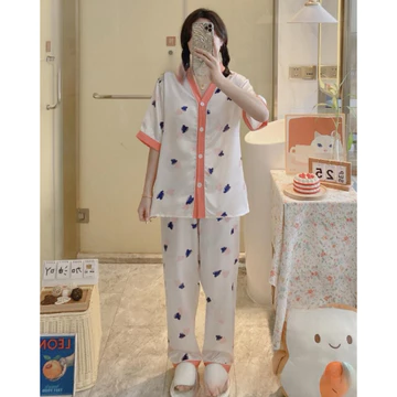YapLie VLECA01 Piyama Korea Baju Tidur Wanita Satin Premium Mewah Adem Celana Panjan Lengan