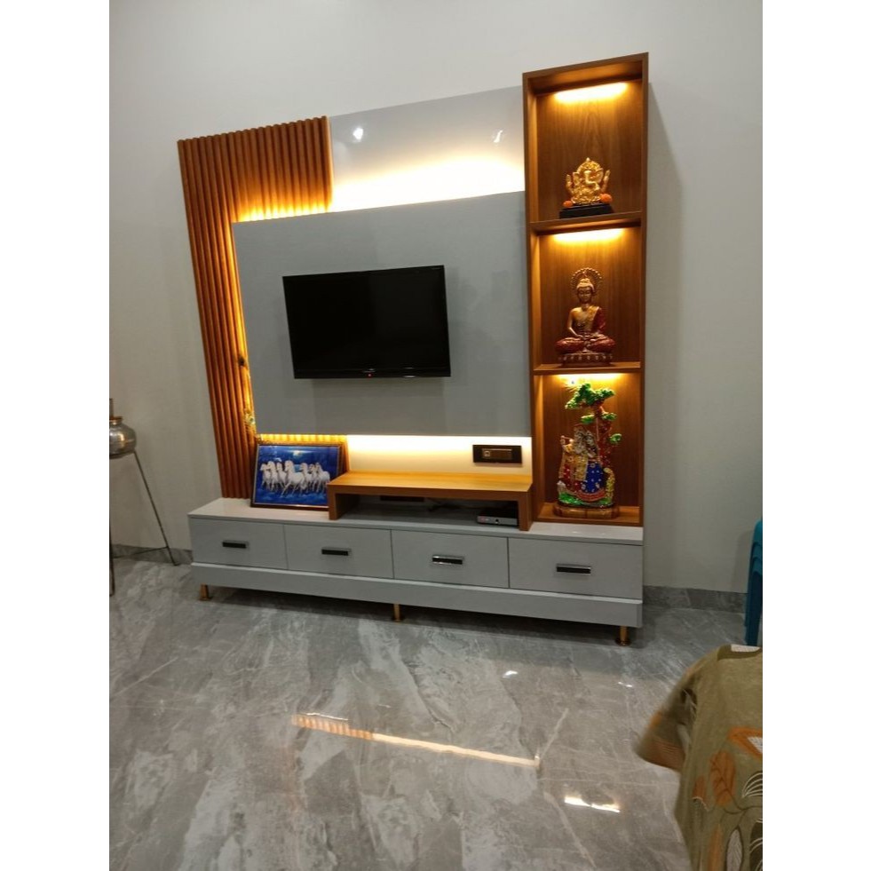Backdrop TV Minimalis Modern Free Lampu LED | Panel Dinding TV Elegan | Dekorasi Ruang Tamu Mewah