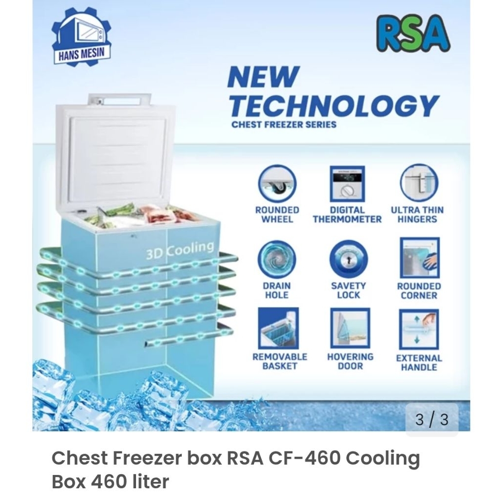 Jual CHEST FREEZER RSA 460L LITER/BOX FREEZER RSA CF460 460 LITER NEW ...