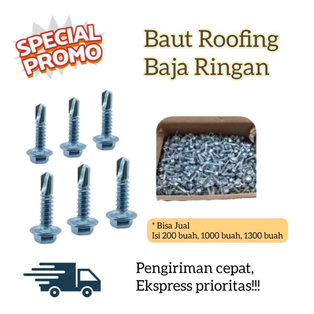 Jual Baut Roofing Sekrup Ruping Skrup 10x16 10 x 16 Baut Baja Ringan ...