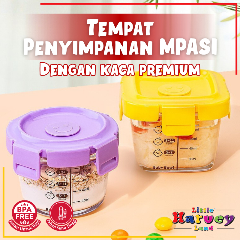 Tempat MPASI Kaca Tempat Makan Bayi Anti Tumpah Kontainer Wadah Snack Mpasi Tahan Panas Microwave Peralatan Makan Bayi Mangkok Piring Gelas Kaca Kedap Kulkas Baby Food Glass Jar Silicone Container Mpasi