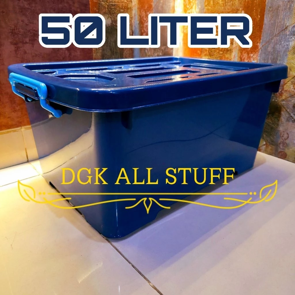 Kontainer Container Box Kotak Penyimpanan Pindahan Dokumen Buku Baju Pakaian Mainan Anak Serbaguna 50 Liter 50L 50 L Plastik Sedang Besar Tebal Kuat Kokoh Anti Pecah Dengan Roda Beroda Warna Hitam Gelap Biru Tua Premium Estetik Aesthetic Minimalis Murah