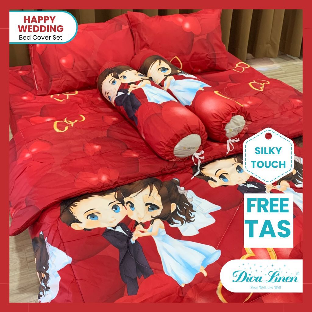 Diva Linen Selimut Bedcover Motif Happy Wedding - Kado Pernikahan
