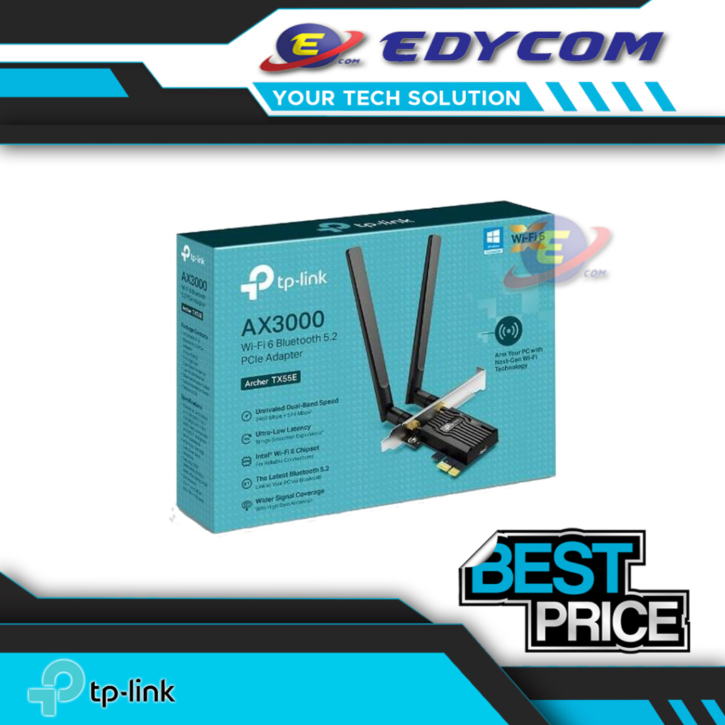 Jual TP-LINK Archer TX55E AX3000 Wi-Fi 6 Bluetooth 5.2 PCIe Adapter ...