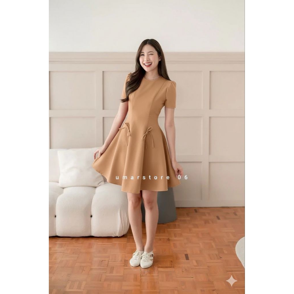 midi dress mewah dan elegan 2025 Jual midi dress merah wanita korean style elegan dan mewah knit premium  pendek natal terbaru 2025