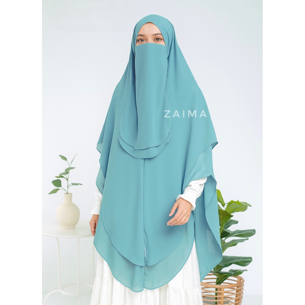 Khimar 2 Layer Haura Ceruti Babydoll Non Pad Jilbab Instan Syari Jumbo Free Cadar Tali