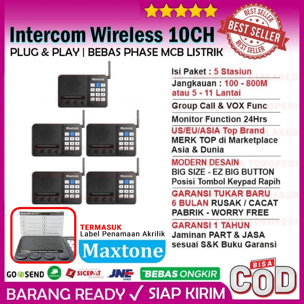 Jual Wireless Intercom 10CH Home Office Interkom - MAXTONE SK1210 - 5 ...