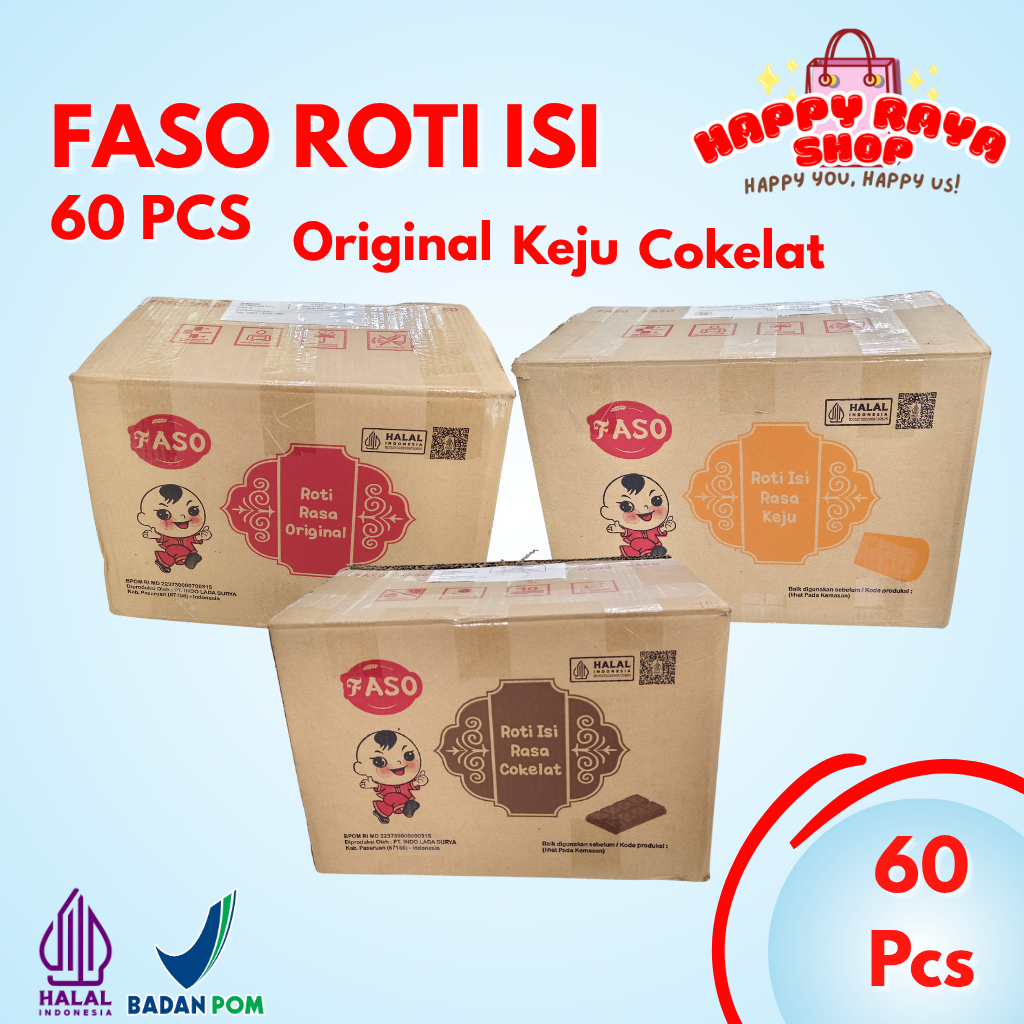 Jual Happy Raya-Faso Roti Isi Rasa Mix Cokelat Keju, atau Original (60 ...