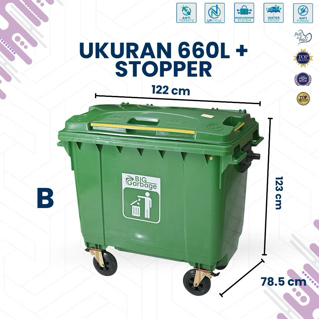 Jual BIG GARBAGE 660L Tempat Sampah JUMBO 660 Liter 4 Roda / Dustbin ...