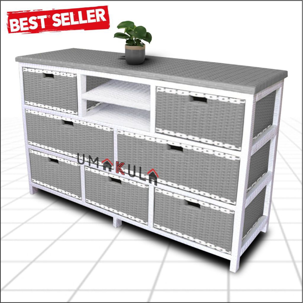 Jual Meja tv atau lemari rotan sintetis rak 9 laci 7 model rantai ...