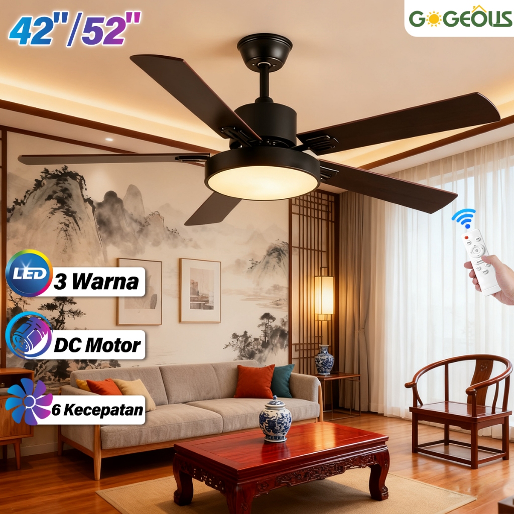 Jual GOGEOUS Lampu Kipas Angin Gantung Retro 3 Warna Remote Control ...