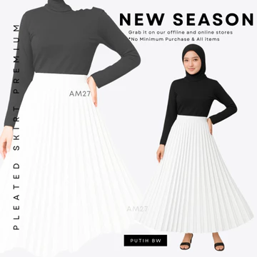 Am27 Rok Plisket Premium Remaja Dewasa Jumbo 110Kg Rok Polos Payung Pleated Skirt