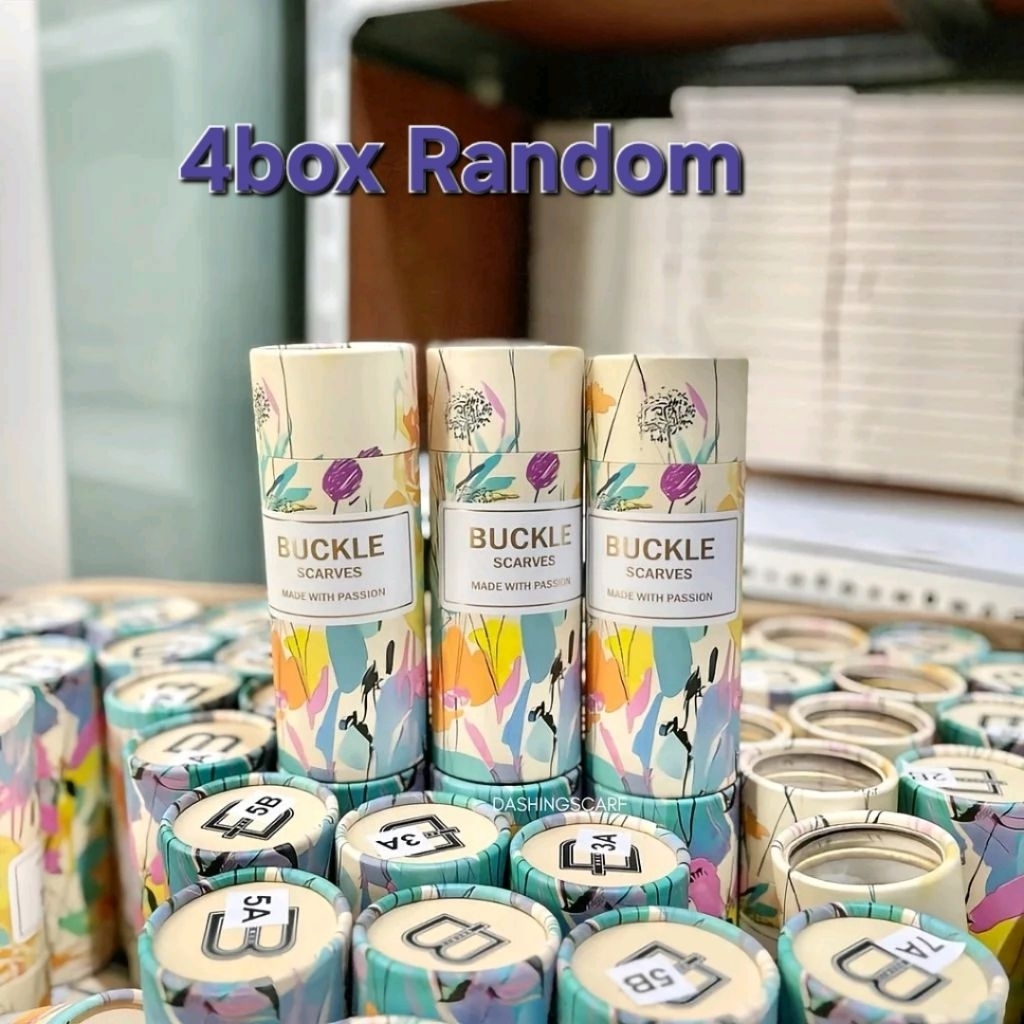 Hijab Segi Empat Motif 3pcs 3box Buckle Scarves Kerudung Kemasan Box Tabung Box Kotak Random