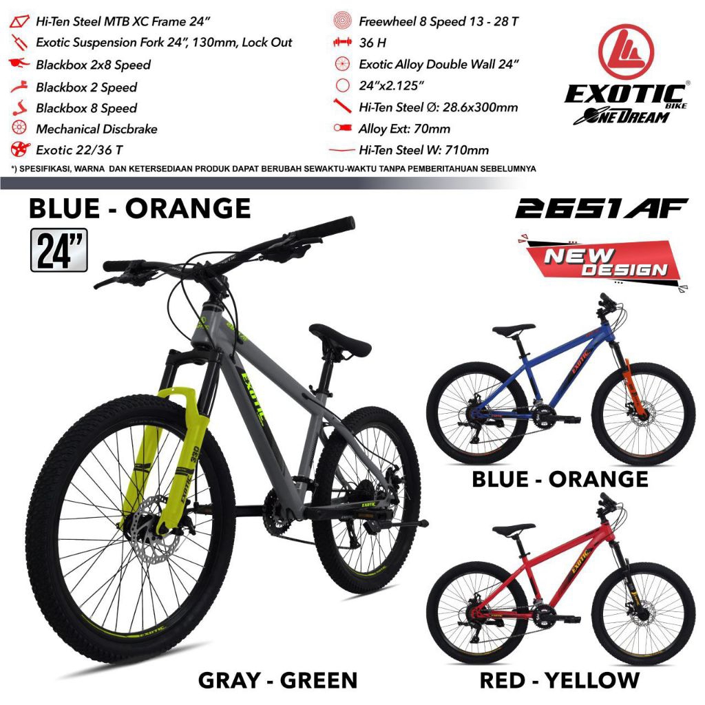 Jual SEPEDA GUNUNG MTB EXOTIC 2651 AF 24 INCH | Shopee Indonesia