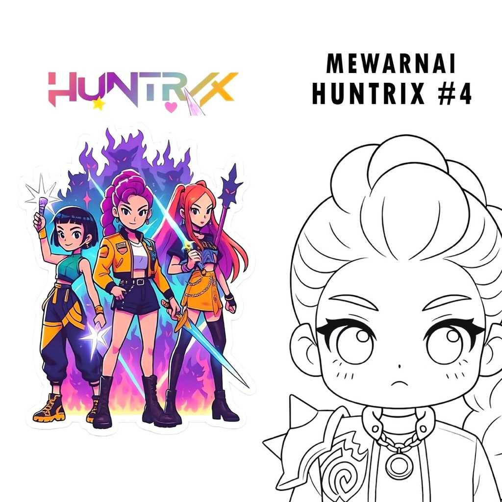 Jual 15 Lembar A5 | Kertas Mewarnai Tema Huntrix #4 : KPOP Demon Hunter ...