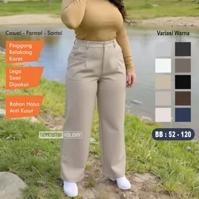 Celana ELENA Kulot Wanita High Waist Jumbo Bahan Semiwol – Loose Pants Korea Casual Formal Anti