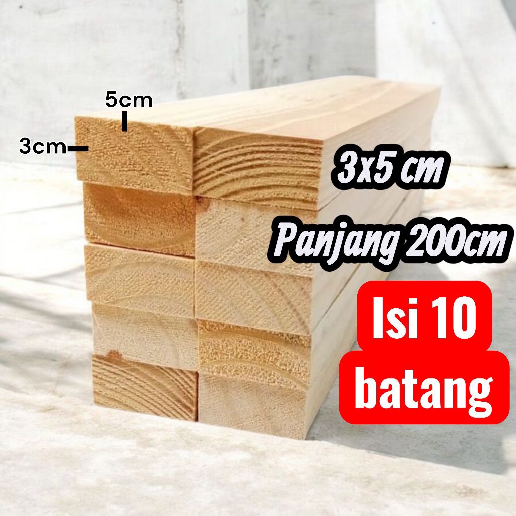 Jual KAYU KASO RENG 3X5CM PANJANG 200CM SUDAH DISERUT HALUS ISI 10 ...