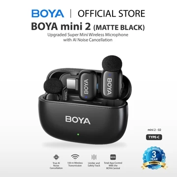 BOYA Mini Mikrofon Klip Nirkabel 2.4GHz Ultra Mini Wireless Microphone Dengan Fitur AI Pengubah