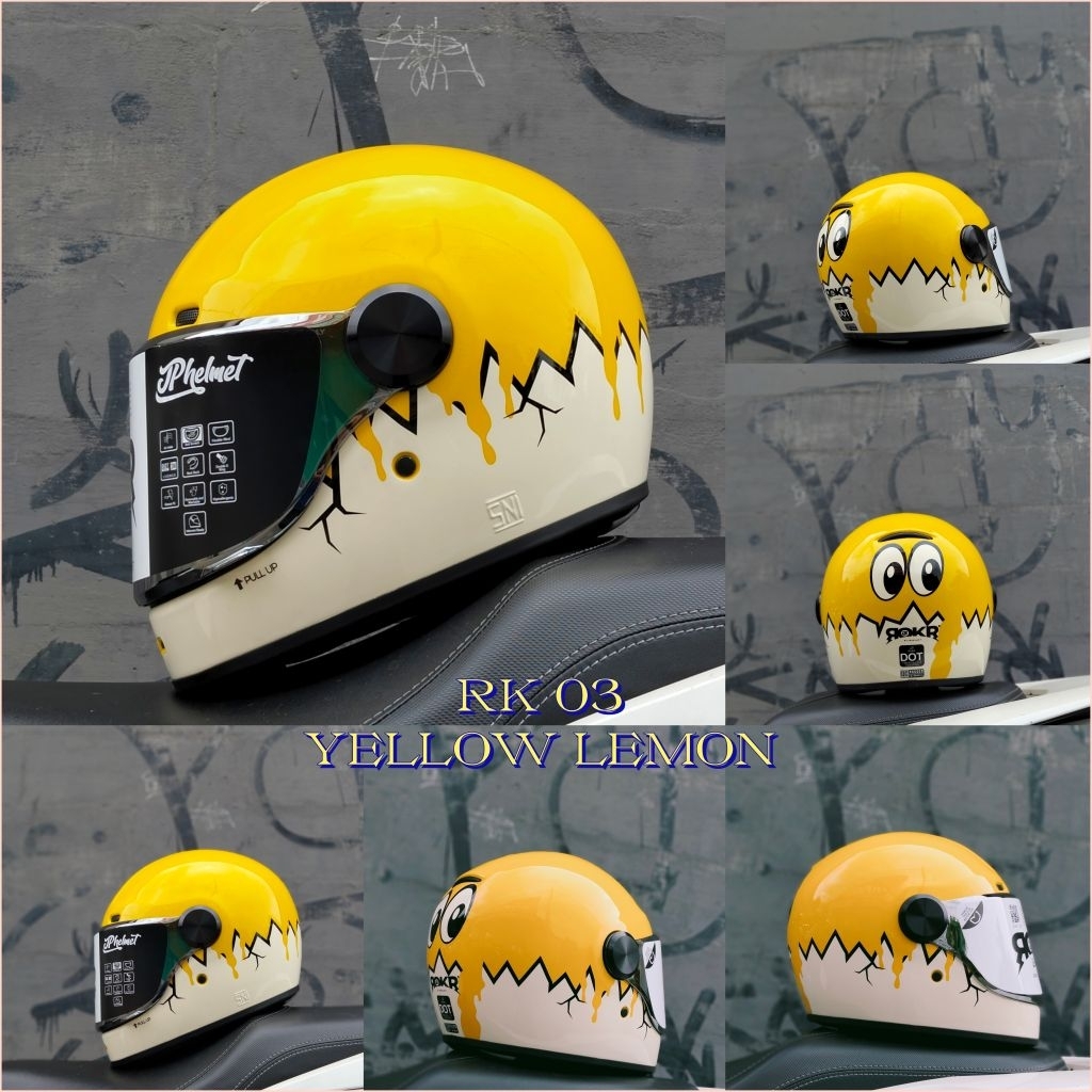 Jual HELM JPX JP ROKR MOTIF RK O3 YELLOW LEMON FULL FACE RETRO, SLOT ...