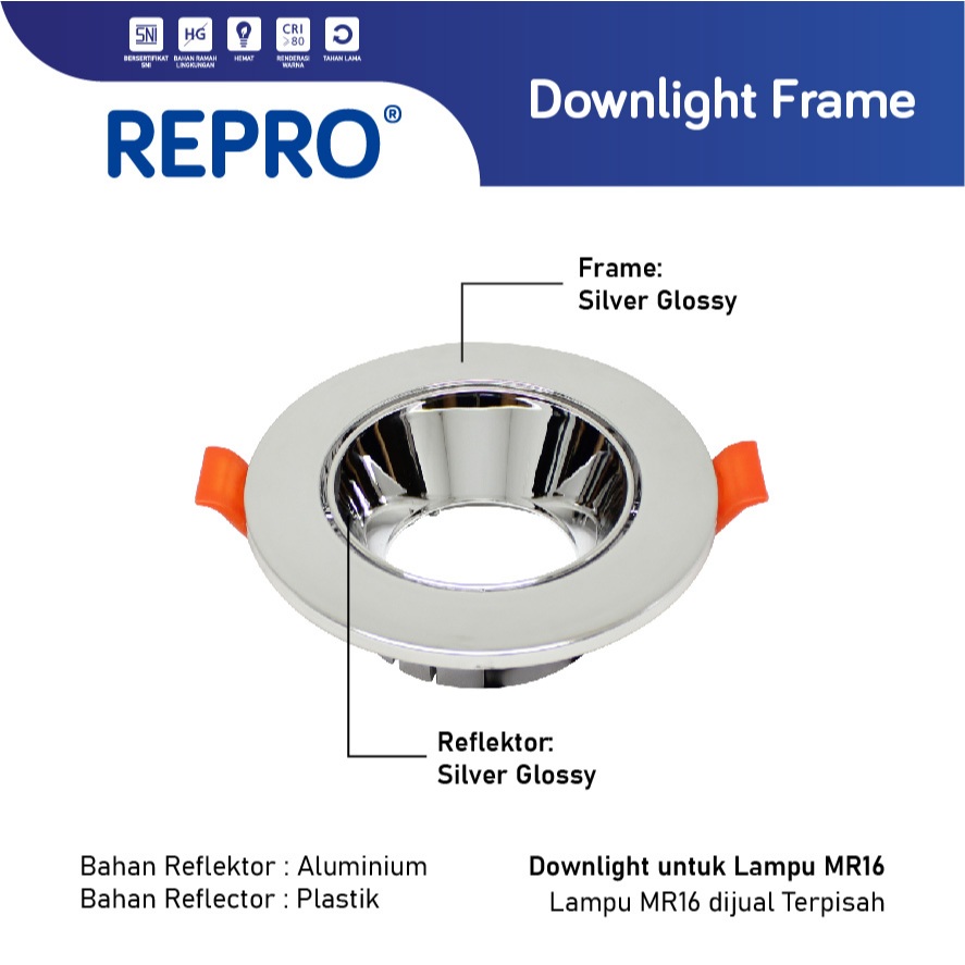 Jual REPRO Downlight Frame Bulat Silver Glossy Aluminium - Lampu ...