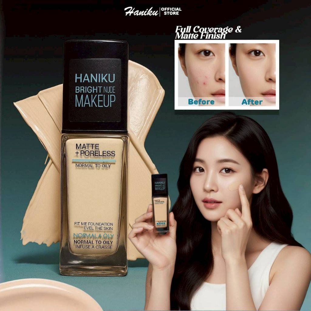 Jual HANIKU Foundation 30ml Bright Nude Make UP Normal To Oily Matte ...