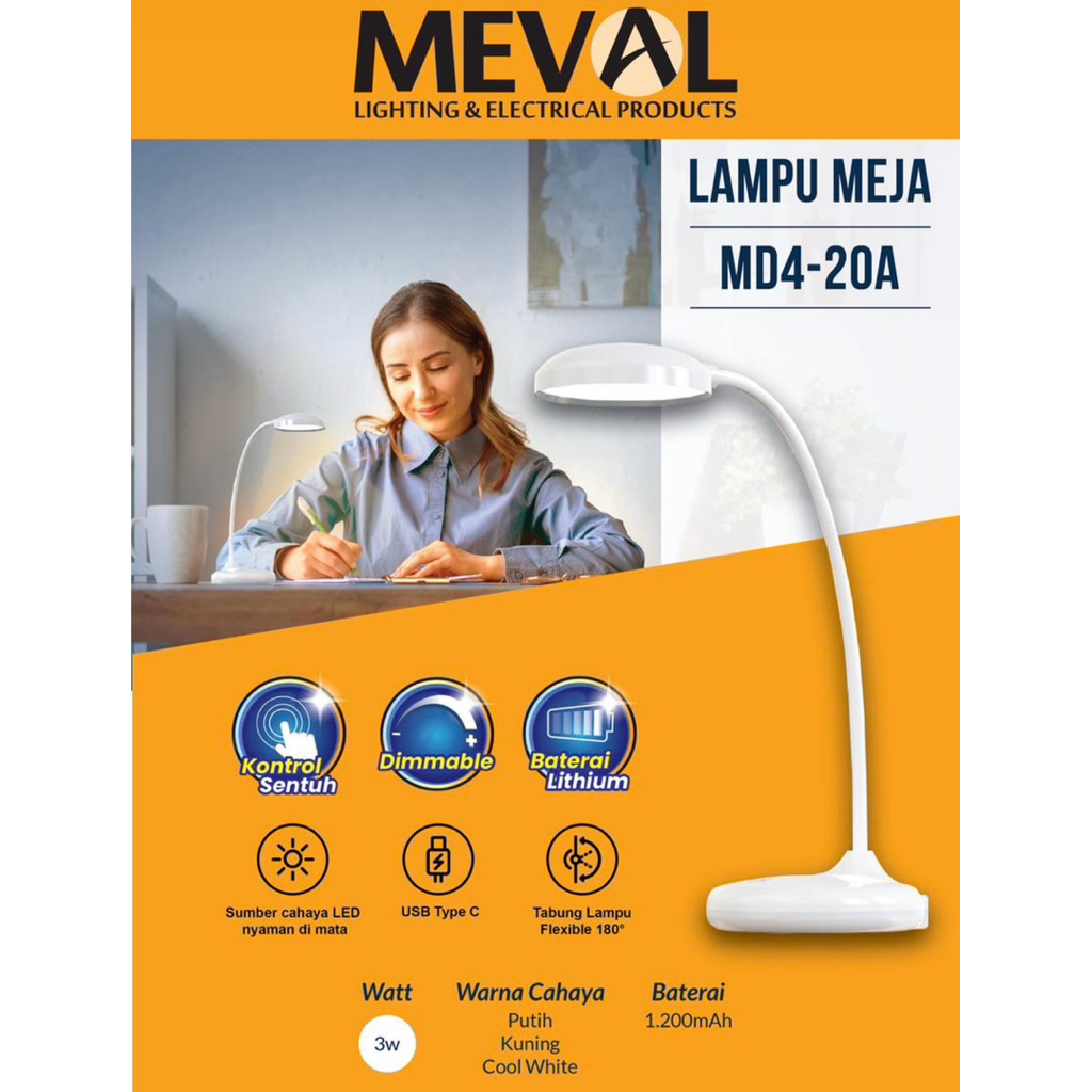 Jual MEVAL LAMPU BELAJAR LED 3 WATT TRICOLOR ADJUSTABLE BRIGHTNESS ...