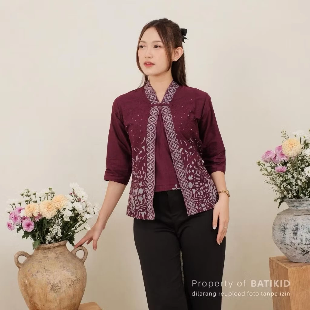 Gambar 2 Atasan Batik Wanita Katun Asli Blouse Bolero Kekinian Pekalongan