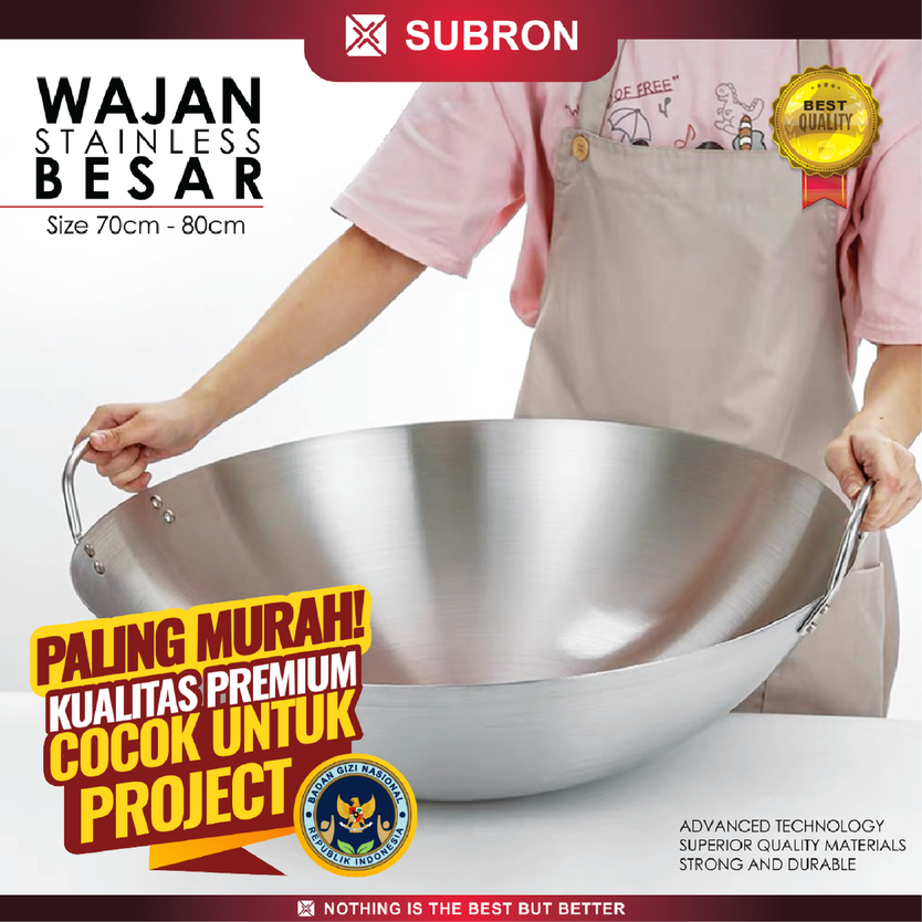 Jual SUBRON Wajan Kuali Stainless BGN MBG 70cm 75cm 80cm Wok Kuali ...