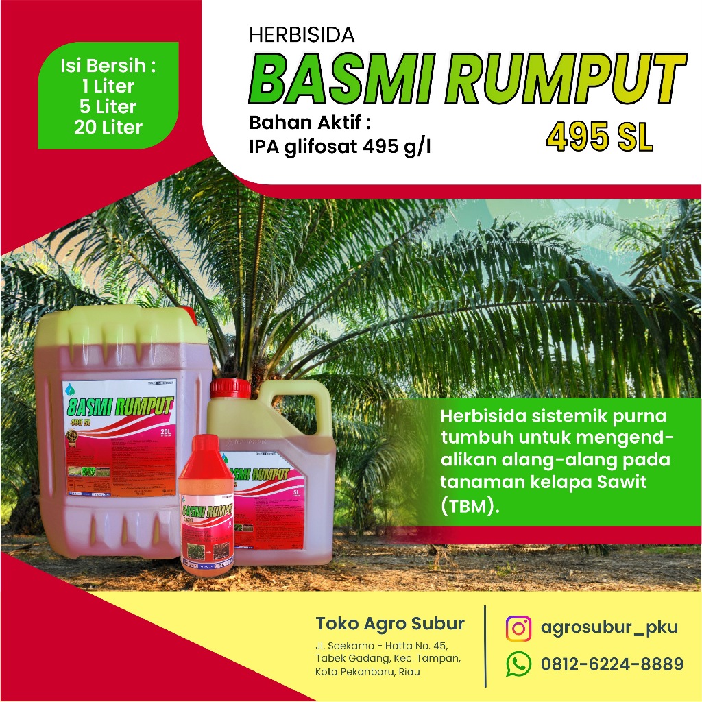 Jual BASMI RUMPUT 495 SL 1 LITER HERBISIDA GLYFOSAT | Shopee Indonesia