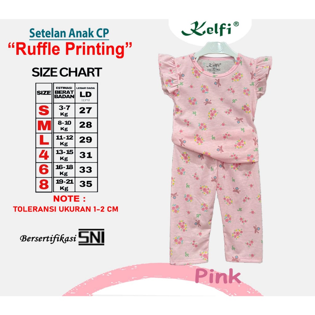 Kelfi Setelan Cp Full Printing / Set Baju Anak Cewek 7/9 1-8 Tahun 