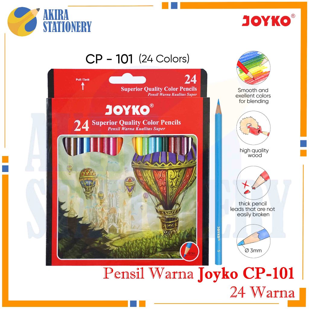 Jual Pensil Warna Joyko CP 101 24 Warna Panjang / Colour Pencil CP-101 ...