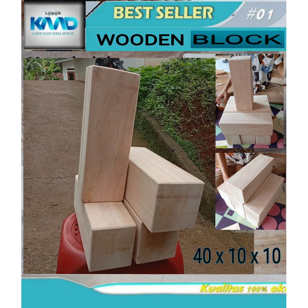 Jual LK.WOODEN BLOCK 40x10x10 BALOK KAYU ALBASIA KUBUS KAYU HALUS ...