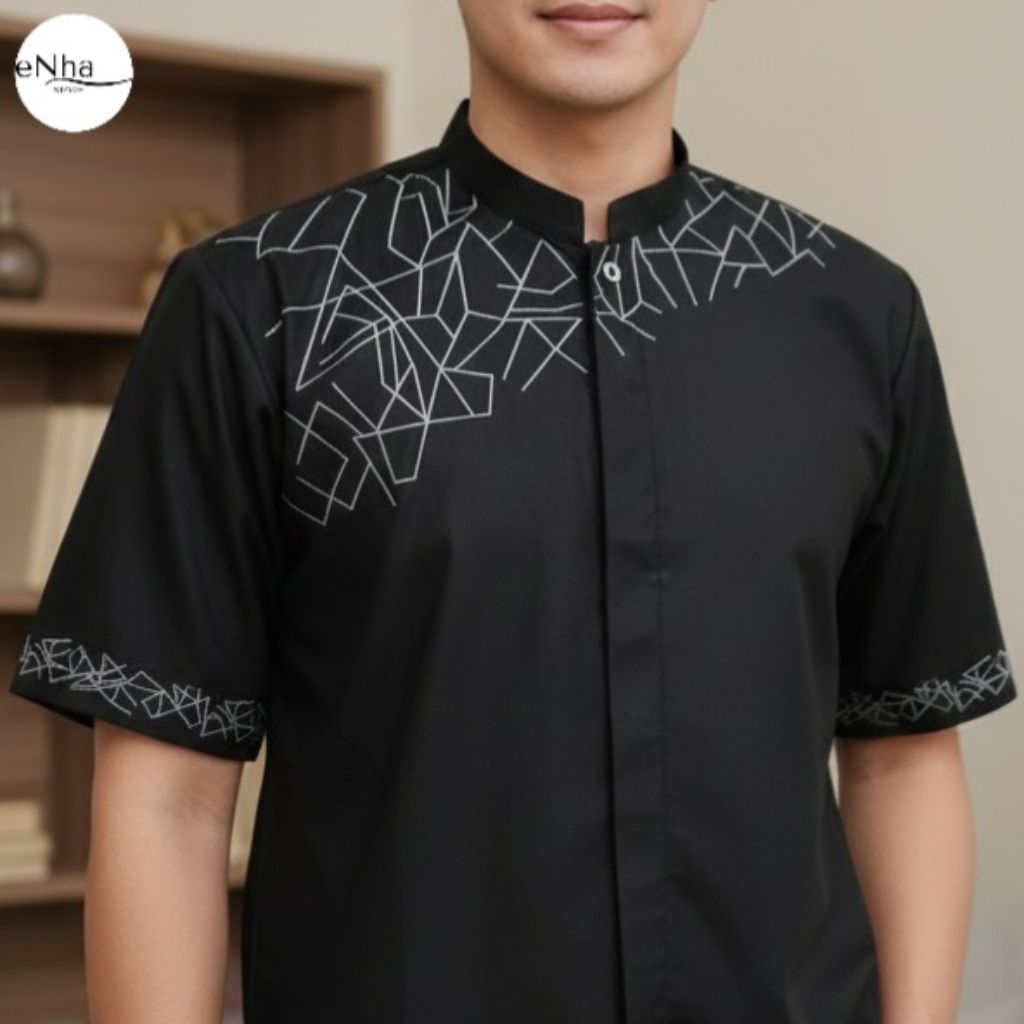 Baju Koko Pria Dewasa Anak Couple Warna Lengan Pendek Bordir